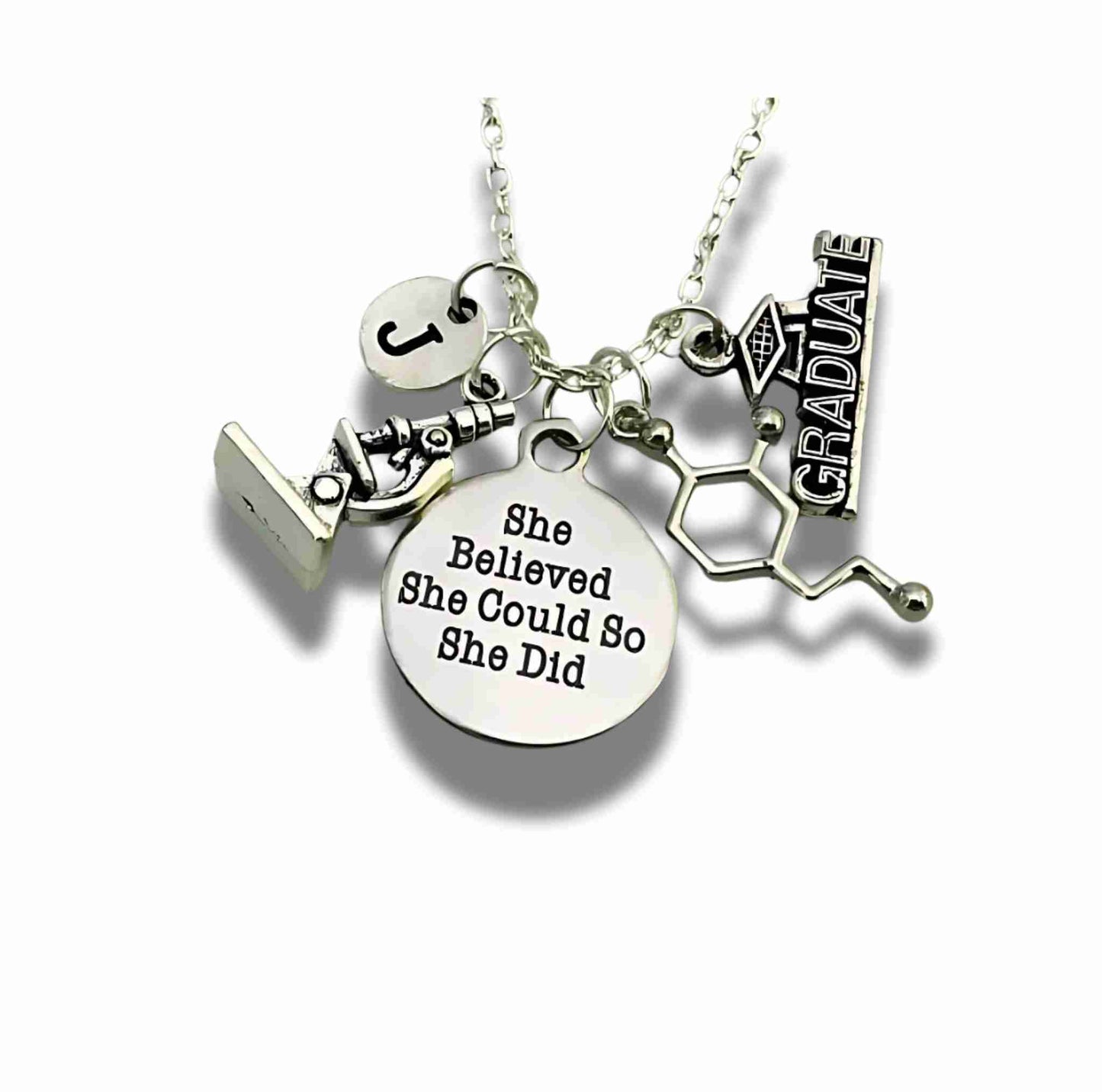 Scientist Necklace – Dopamine & Microscope Charm | Graduation Gift for Microbiologists & Chemists