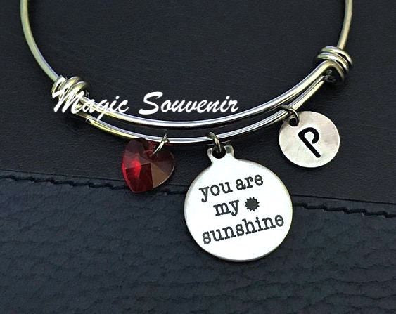 You are my sunshine Bangle, Gift for Daughter, New Mom Bangle, Birthday Gift for Girl, Gift for Her, From Mom to Daughter, Birthstone