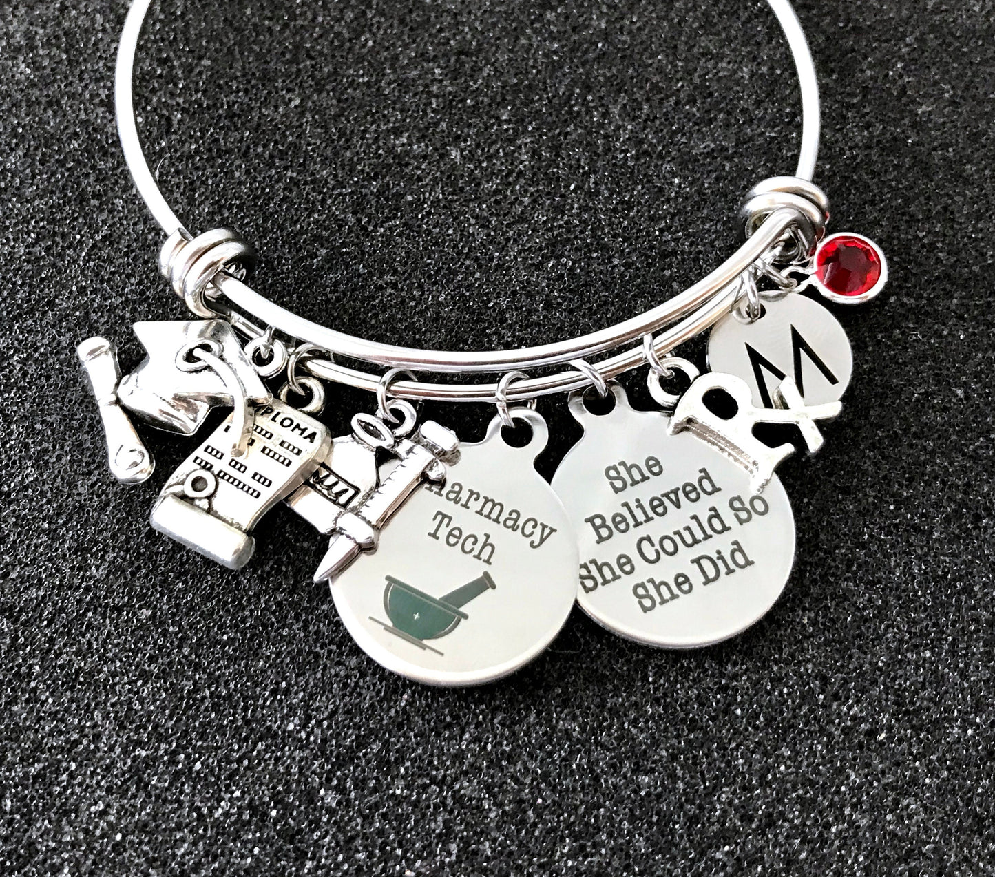 Pharmacy Tech bangle, Graduation gift for Pharmacy Technician, Graduation gift for Her, RX bangle, College Graduation gift, Pharmacy bangle