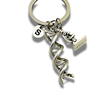 DNA & Microscope Keychain – Science Teacher Gift, Biologist Graduation Accessory