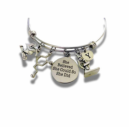 Scientist Bangle – Dopamine & Microscope Charm Bracelet | Graduation Gift for Microbiologists & Chemists